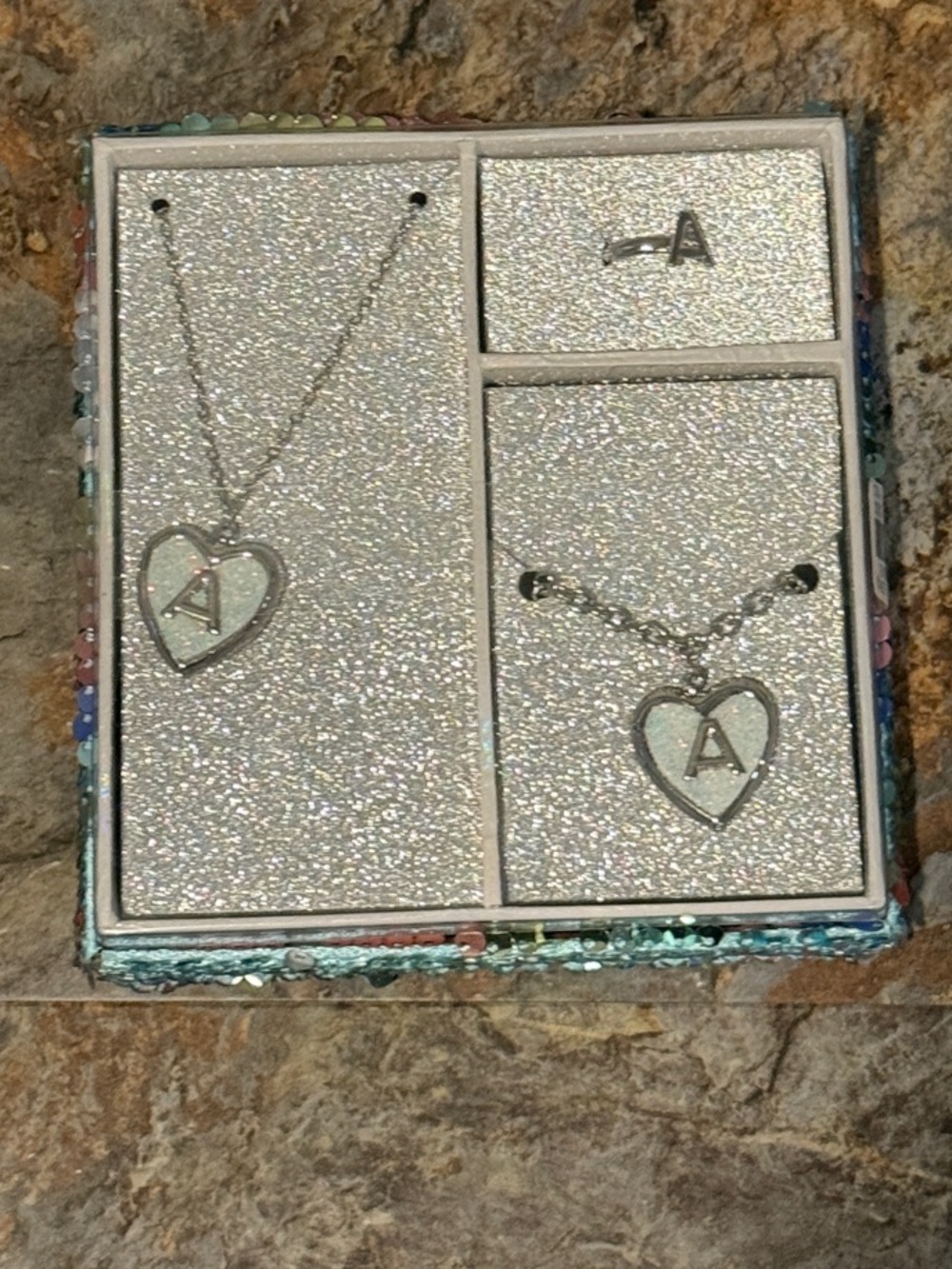 Initial 'A' Necklace and Bracelet and ring Set - girl costume Jewelry brand new